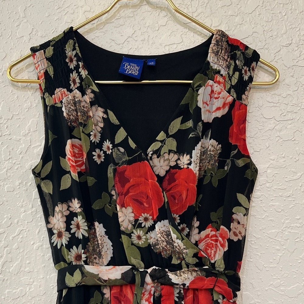 Disney Beauty & The Beast Black Red Rose Floral Maxi Dress XS - Picture 3 of 11